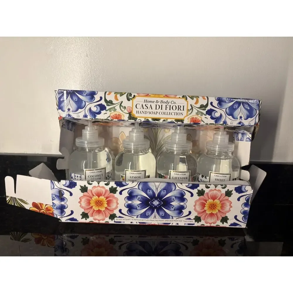 Home Body Co Casa Di Fiori Liquid Hand Soap Collection Glass Bottles 19.5oz 4 Pk